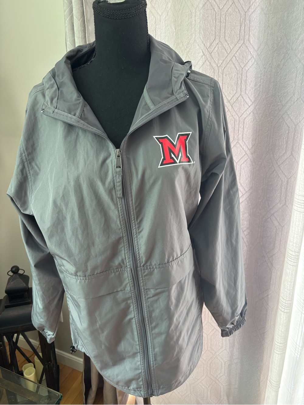 Champion Gray Hooded Utility Jacket with Red 'M' Patch
